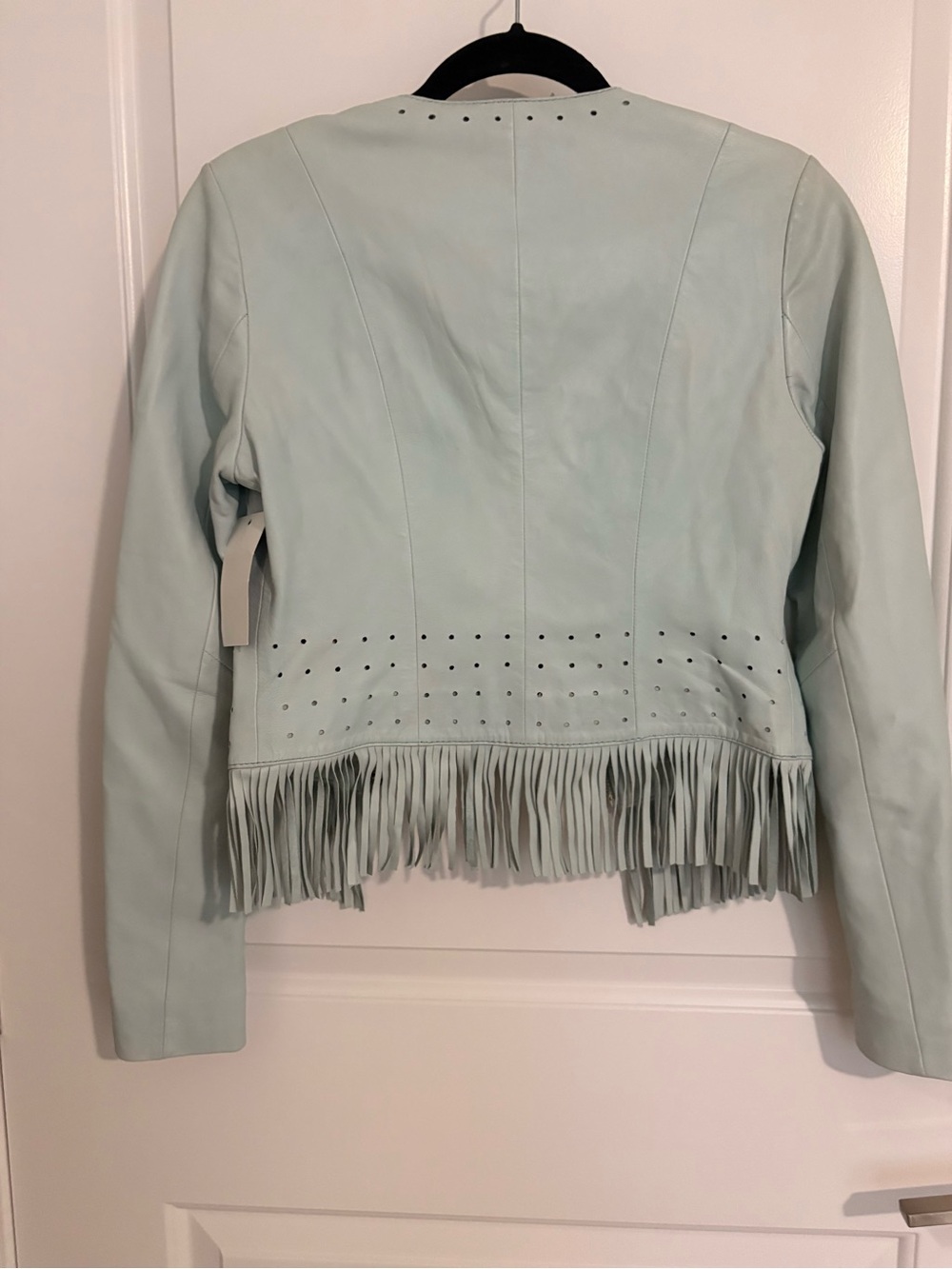 Rino Pelle 100% Leather Mint Fringe Leather Jacket NWT - Picture 2 of 6